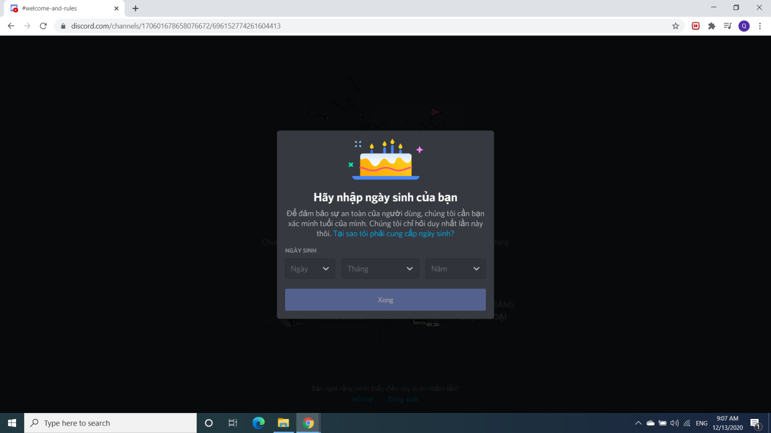 At this point, a window showing your date of birth will appear