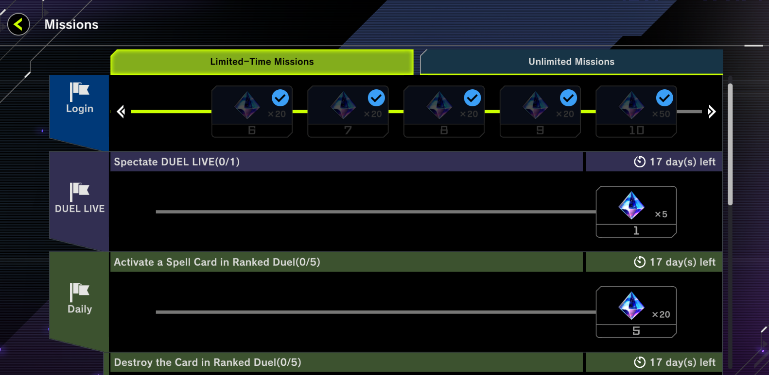 Complete Limited and Unlimited Time missions
